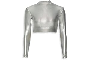 CHEER FANTASTIC Metallic Mock Turtleneck Midriff Youth Silver