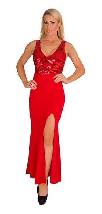 Fashion4Young 4928 Langes Damen Kleid Maxikleid Abendkleid Party Pailletten Kleid Bodycon