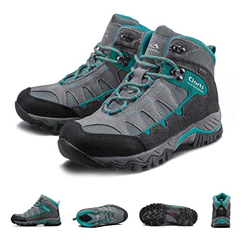 Clorts Women's Pioneer Hiking Boots Waterproof Suede Leather Lightweight Hiking Shoes Grey/Turquoise US Women Size 8.5 Medium Width