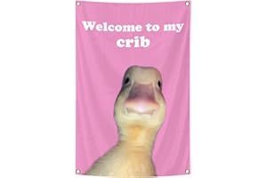 SSODREL Welcome to My Crib Funny Flags Duck 2x3 Feet Bedroom Wall Art Tapestry for Family Dormitory Living Room With Four Brass Buckle Holes (YELLOW)