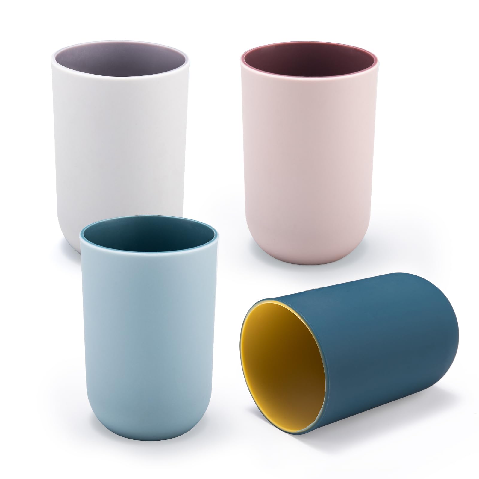 Photo 1 of 4 Pieces Plastic Bathroom Tumblers, PNDID Unbreakable Toothbrush Cup, Plastic Mouthwash Cup Toothbrush Holder (Light Gray, Dark Blue, Light Pink, Light Blue)