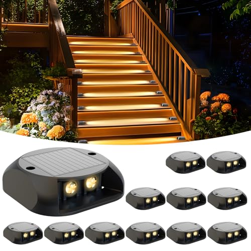 Quntis 12 Pack Luces Solar para Escalones de Cubierta, Luz Solar LED Iluminación Unidireccional, Lámpara Solares Exteriores IP65 Impermeable para Jardín, Camino, Césped, Patio, Patio, Blanco Cálido