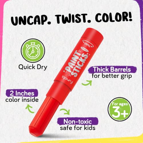Funcils 24 Tempera Paint Sticks for Kids with Coloring Book - Washable, Non-Toxic Markers for Toddlers | Works on Paper, Canvas, Wood, Cardboard - Art Craft Supplies, Painting Crayons Ages 1 2 3 4 5 6