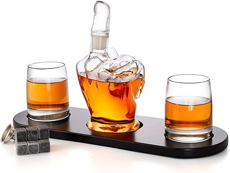 Amazon ウイスキーボトルセット 中指型ワインセット 手作りワインボトル 容量1000ml ワイングラス2個付き ワイングラス オンライン通販