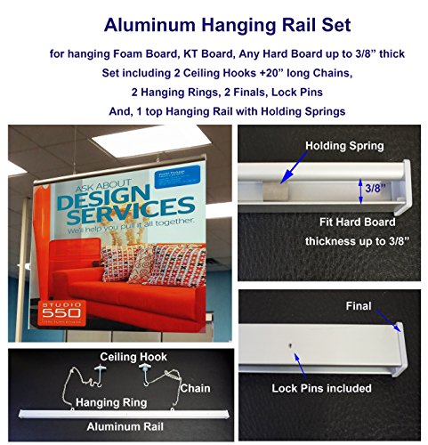 30" Aluminum Rail + Hanging Hardware for Foam Board, KT Board, Hard Boards < 3/8" Thickness (30" Hang Set)