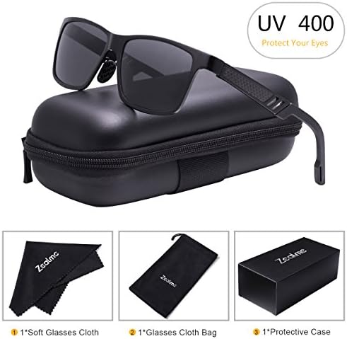 Zealme Polarized Wayfarer Driving Sunglasses for Men Women HD Vision Anti Glare Lens UV 400 UVA UVB Glasses Lightweight Durable Metal Frame for Hiking Bike Cycling (Black) A6560
