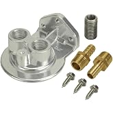 Oil Filter Mount, Ports Up, 1/2 in NPT Female Ports, 3/4-16 in Center Thread, Aluminum, Polished, Universal, Kit