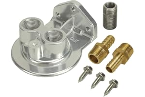 DERALE Oil Filter Mount, Ports Up, 1/2 in NPT Female Ports, 3/4-16 in Center Thread, Aluminum, Polished, Universal, Kit