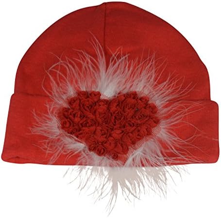 PLH Bows Soft Cotton Hat with Rosebud Heart, 0-12 months (Red)