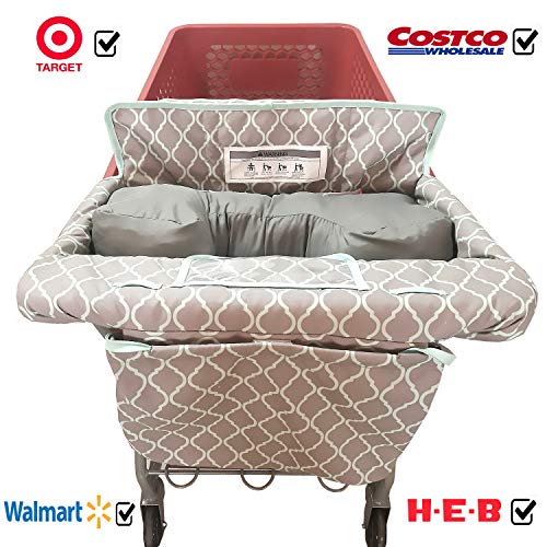 Soft Pillow Attached 2-in-1 Shopping Cart and High Chair Cover for Baby~Padded~Fold'n Roll Style~Portable with Free Carry Bag (Grid)