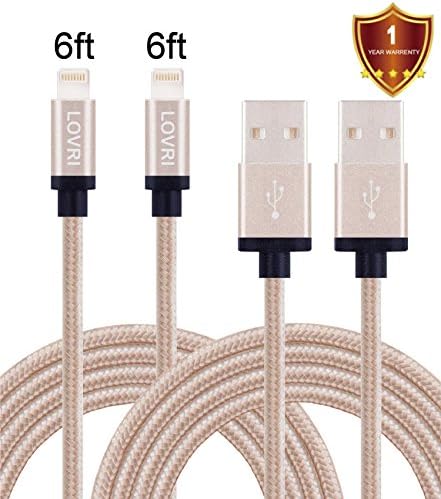 LOVRI Lightning Cable 2Pack 6FT Nylon Braided Charging Cable Cord 8-Pin Lightning to USB Cable Charger for Apple iPhone 7/7 Plus/6/6s/6 Plus/6s Plus/5/5c/5s/SE,iPad, iPod and More (gold)