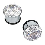 Pair Clear CZ Zirconia Prong Set Ear Plugs Gauges Stainless Steel With Silicone O-Ring Stretcher Expander (Gauge=7/16