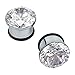 Pair Clear CZ Zirconia Prong Set Ear Plugs Gauges Stainless Steel With Silicone O-Ring Stretcher Expander (Gauge=7/16