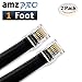 AmzDeals 2-Pack 1 Foot Black RJ12 6P6C Straight Wired Cable, Pro Grade Data and Voice Phone Line Cord - Made in USA