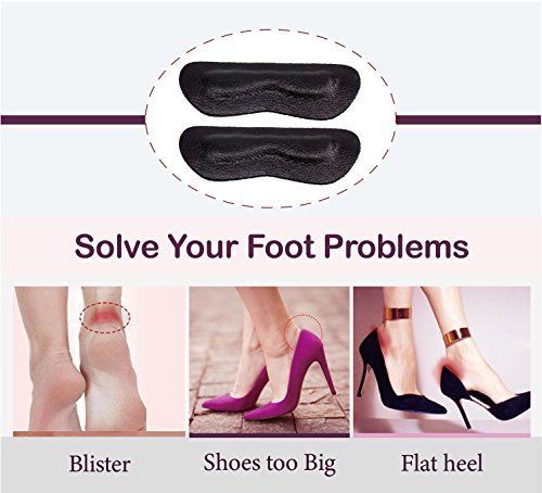 Premium Leather Heel Pads Grips Liners Inserts for Shoes Too Big,Unisex Prevent blisters，Shoe Filler Improved Shoe Fit and Comfort, 2 Pair0.28inch Thick-Black - Thumbnail 4
