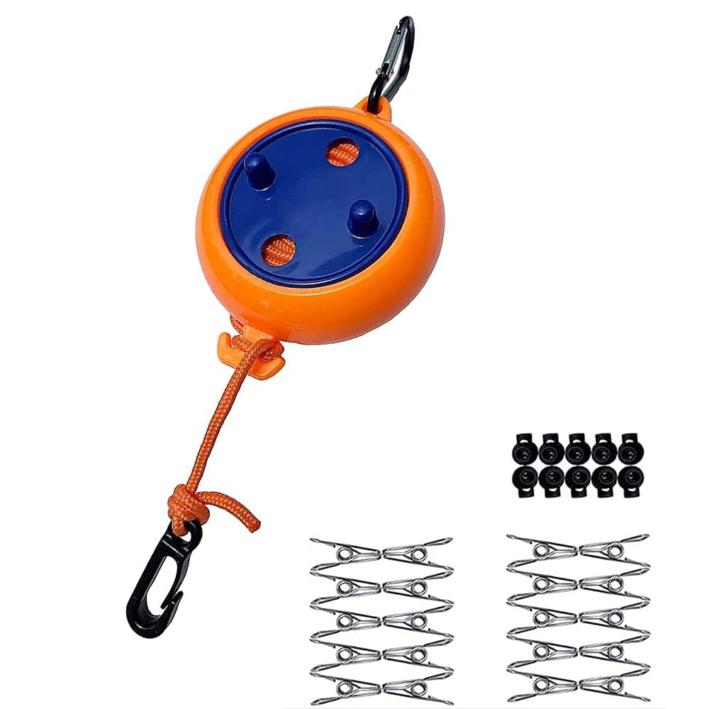 Washing Line, 8 Meters Travel Clothesline Retractable Laundry Rope For Indoor Outdoor, Adjustable Portable Drying Lines With 10 Fixed Buckles And 20 Clothespins