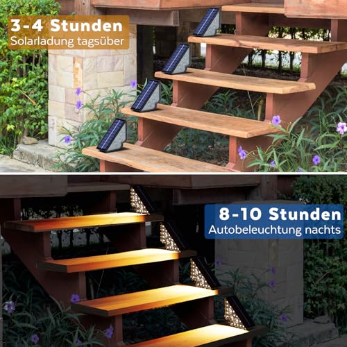 Solar Lights for Outdoor Garden Stair Light 800 mAh Stair Lighting Outdoor Solar Floor Lights Outdoor for Courtyards Decoration Patio Fence Pathway Steps LED Path Lights IP65 18 LED Pack of 6