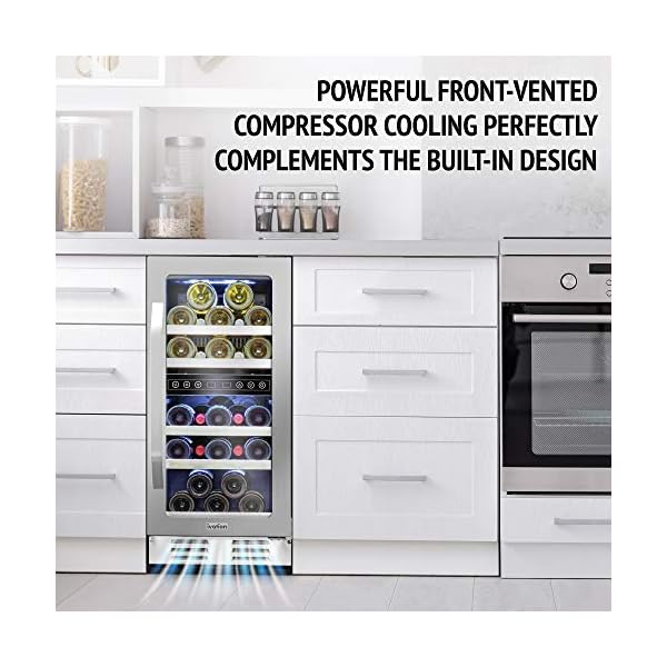 Ivation-29-Bottle-Dual-Zone-15-Built-In-Compressor-Wine-CoolerCellar-Undercounter-Wine-Fridge-Temperature-Control-40-50F50-66F-Refrigerator-Quiet-Operation-LED-Light-Glass-Stainless-Steel