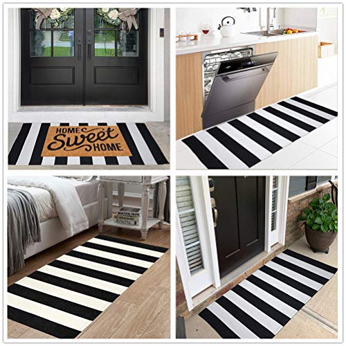KaHouen Black and White Striped Rug (23.6 x 51.2 Inches ), Striped