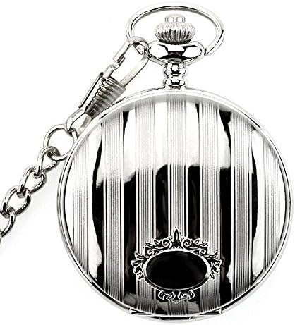 SOKI Full Hunter Quartz Pocket Watch for Mens White Arabic Numerals with Silver Color Case