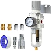 AIRZOE 1/2" NPT Air Filter Regulator Combo Piggyback,5 Micron Brass Element, Semi-Auto Drain,Air Pressure Regulator AW4000-04,0-145 psi Gauge