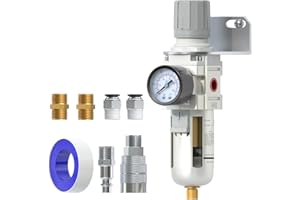 AIRZOE 1/2" NPT Air Filter Regulator Combo Piggyback,5 Micron Brass Element, Semi-Auto Drain,Air Pressure Regulator AW4000-04,0-145 psi Gauge