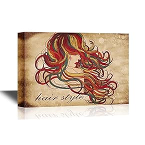 Hair Style Canvas Wall Art - Woman with Long Curly Hair - Gallery Wrap Barber Shop Wall Decoration | Ready to Hang - 12x18 inches