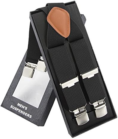 Mens Braces MLM Braces for Men Heavy Duty 4 Clips Wide 1.4" X-Back Elastic Durable Suspenders with Thicken Wide Metal Clips (1 Year Warranty)