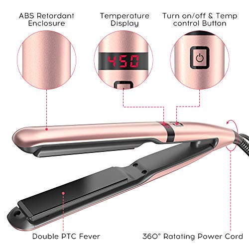 Flat Iron For Hair - Professional Ceramic Tourmaline Hair Straightener and Curler with 8 Adjustable Temp & Digital Controls for All Hair Types, 2 in 1 Straightens & Curls By Duomishu (Rose Gold)