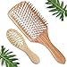 Wooden Detangling Paddle Hair Brush + FREE Mini Travel Brush - Natural Vegan Bamboo Bristle - Detangler Hairbrush for Women Men, Kids - Massage Scalp & Anti-Static Comb - Dry or Wet Hair by FunfulHome