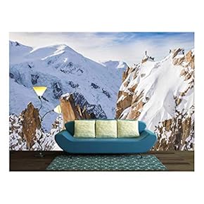 Snow Covered Mountains in Winter Adventure Concept - Removable Wall Mural | Self-Adhesive Large Wallpaper - 66x96 inches