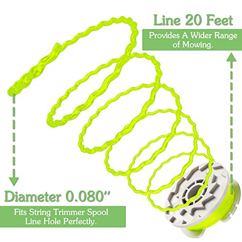 FutureWay String Trimmer Replacement Spool Line 0.080” Compatible with Worx WA0014 WG168 WG184 WG190 WG191, Weed Eater String Autofeed WA0037 Cap, Cordless Trimmer Edger Line 20ft, 6 Spools + 1 Cap