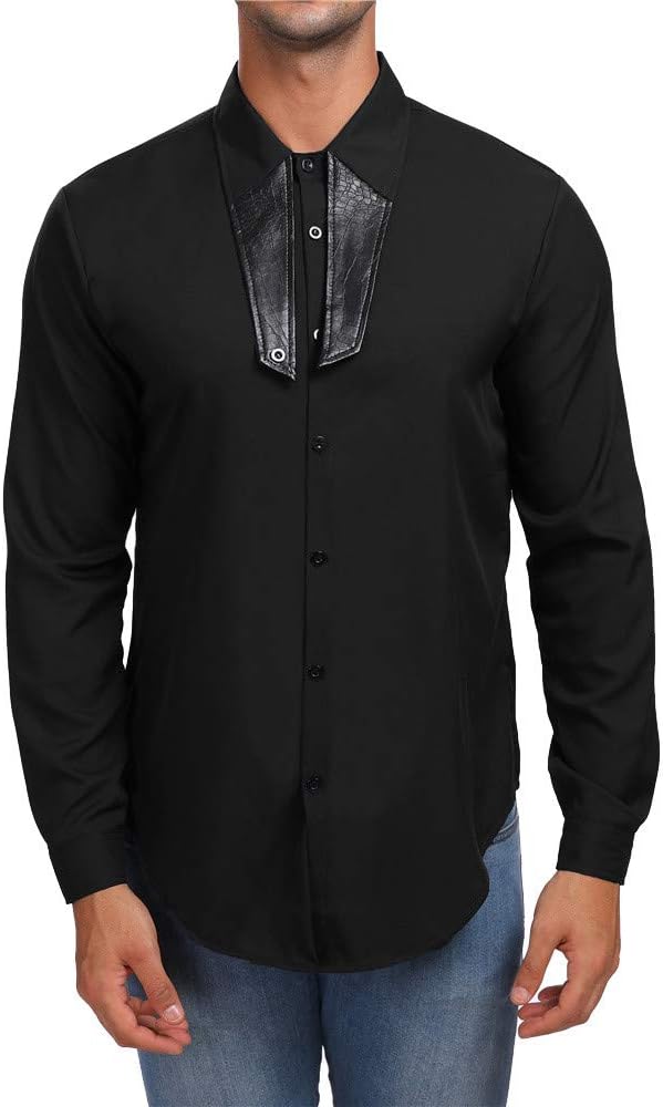 iHPH7 Personality Men Autumn Casual Slim Long Sleeve Patchwork Solid Shirt Top Blouse
