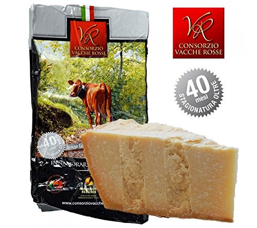 Parmigiano Reggiano PDO "Vacche Rosse/Red cows" seasoned 40/48 months, 2,2 lbs (kg.1) Produced by Consorzio Vacche Rosse (Red label)