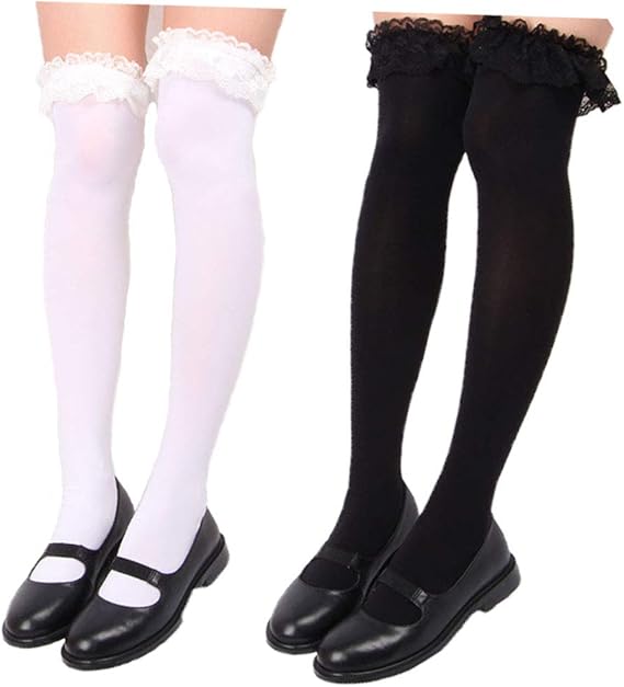 Amazon フォーペンド Forpend ガールズソックス レース 美脚 ハイソックス 網 靴下 ジュニア 学生 黒白2点組 靴下 通販