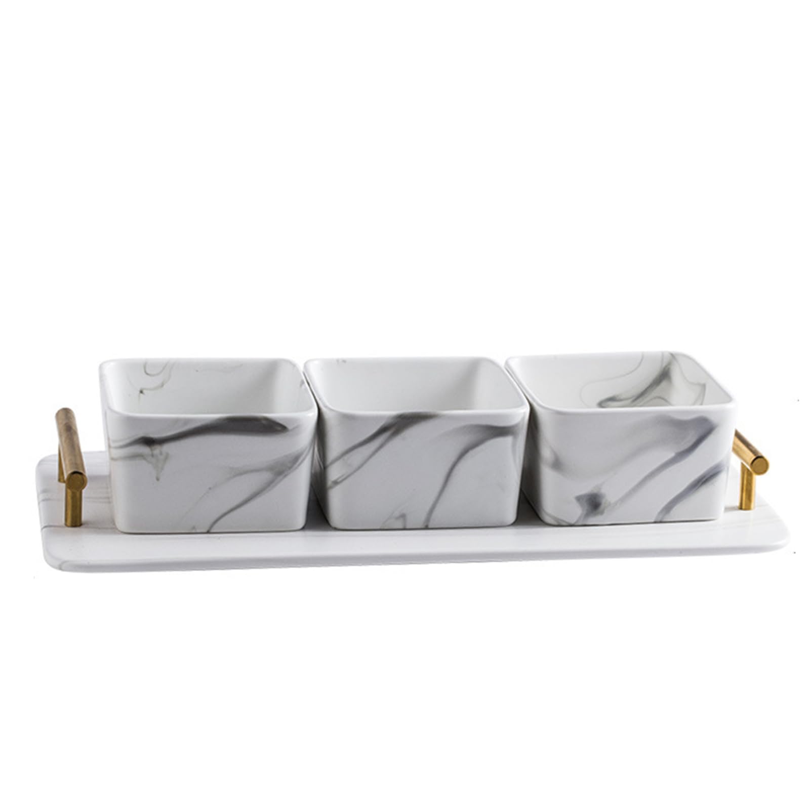 soulnioi Marble Ceramic Mini Salads Plate Set in 3 with Marble Tray with Metal Handle,Ceramic Sauce Dishes,Grilled Meat Dipping Sauce Dishes