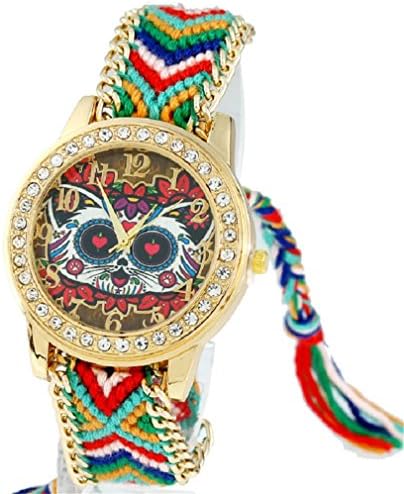 Ethnic Women Watch Vintage Cat Rhinestone Dial Fashion Wristwatch Braided Lace
