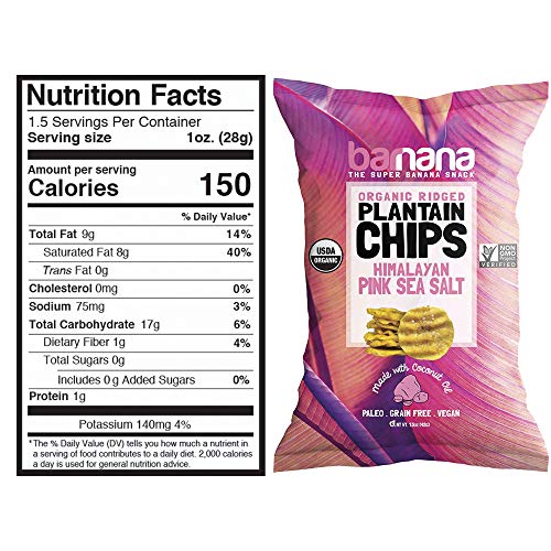 Barnana Organic Plantain Chips, Himalayan Pink Salt, Snack Size, 1.5