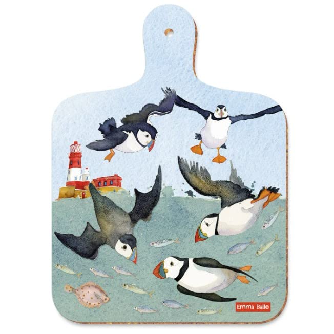 Emma Ball Diving Puffins Colourful Mini Kitchen Chopping Board - 23.5cm x 17.5cm