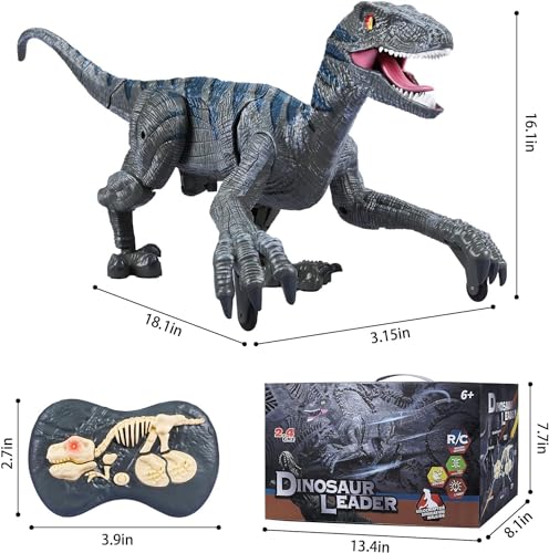 Juguetes de Dinosaurio para Niños, Dinosaurio Control Remoto de 2.4Ghz con Truco de Rotación de 360°, Dinosaurio Robot de Control Remoto con Luces y Rugidos, Regalos para Niños y Niñas de 3 a 8 Año