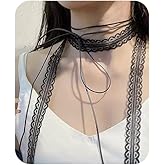 Hanfluenve Lace Choker Necklace for Women Bow Tie Choker Elegant Long Wrap Necklace Ballet Lolita Collar Jewelry Adjustable Party Accessory for Gift