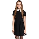 Sunfaynis Women's Short Sleeve Peter Pan Collar Dress Wednesday Addams Halloween Costumes