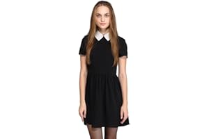 Sunfaynis Women's Short Sleeve Peter Pan Collar Dress Wednesday Addams Halloween Costumes