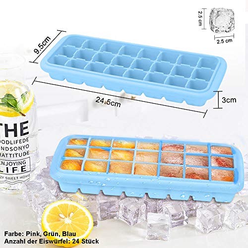 Ezilif Eiswürfelform Silikon mit Deckel 24-Fach 3er Pack, Eiswürfelformen Mit Deckel Ice Cube Tray LFGB Zertifiziert… – Bild 7
