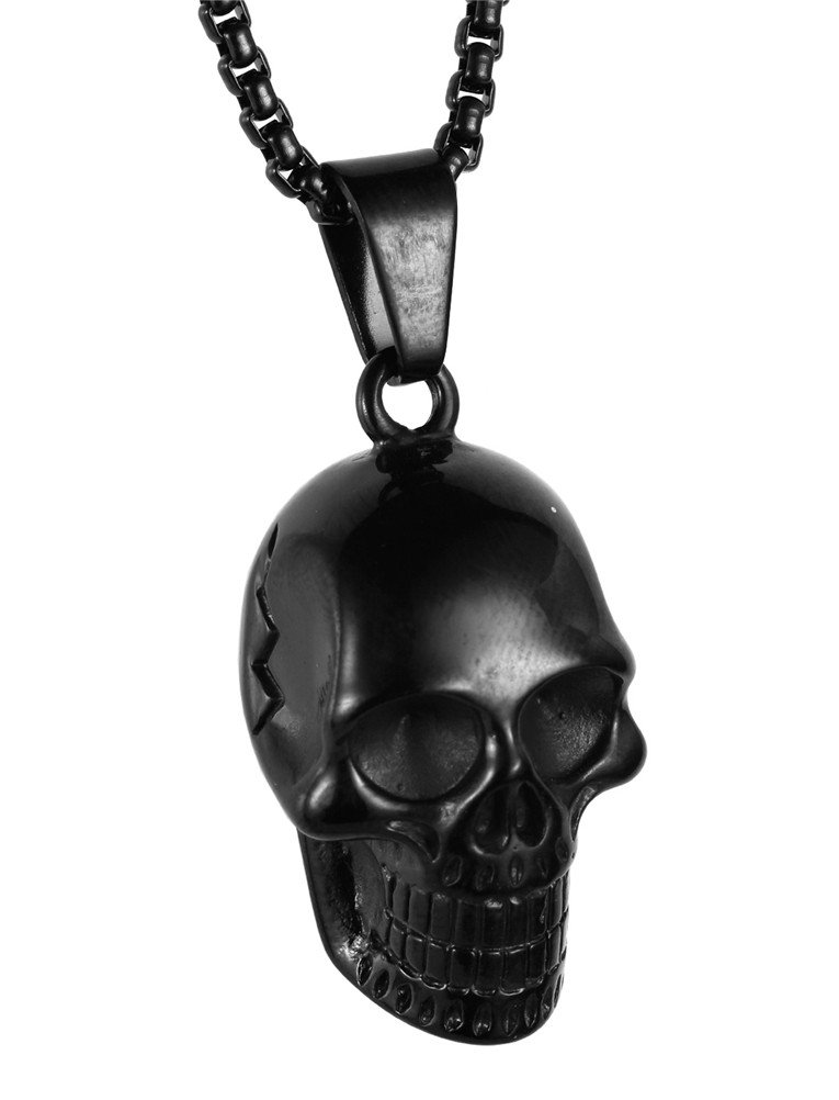 HIJONES Mens Stainless Steel Gothic Biker Black Skull Charm Pendant with Chain Necklace Punk โ image 1