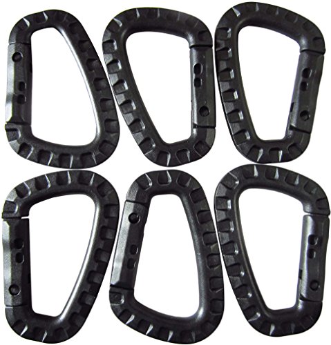 Tactical Carabiner Keychain - Hard Polymer Carabiners Climbing D Rings Light Weight Spring Snap Gear Clip Utility Hooks Backpack Hanging Buckle for Camping Hiking Fishing (Black, 6PCS)