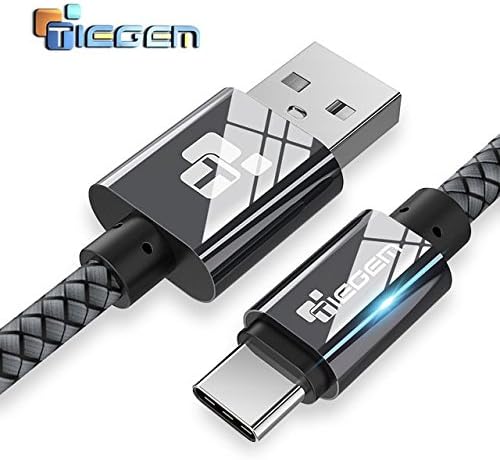 Tiegem™ 2.5A Type C USB Cable for Type C Devices Fast Charging 480mbps Data Sync Nylon Braided Cable - 30cm (Type-c-TGM4-Grey-30cm)