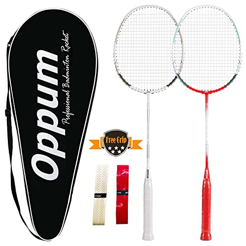 OPPUM 100% Full-Carbon Fiber Professional 2 Player Badminton Racquets Set Super Lightweight Badminton Rackets Including 2 Rackets/1 Carrying Bag/2 Overgrips