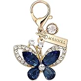 MONNEL MC593 Little Crystal Butterfly Lobster Clasp 3D Charm for Women with Velvet Bag (Dark Blue,1 Piece)