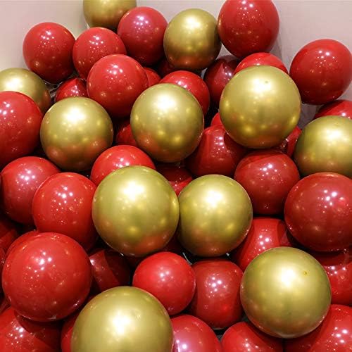 50PCS Metallic Gold & Red Color Party Balloons-12 inch Latex Helium Balloons for Birthday, Wedding, Bridal Shower, Baby Shower, Graduation, Anniversary Party Decorations Supplies